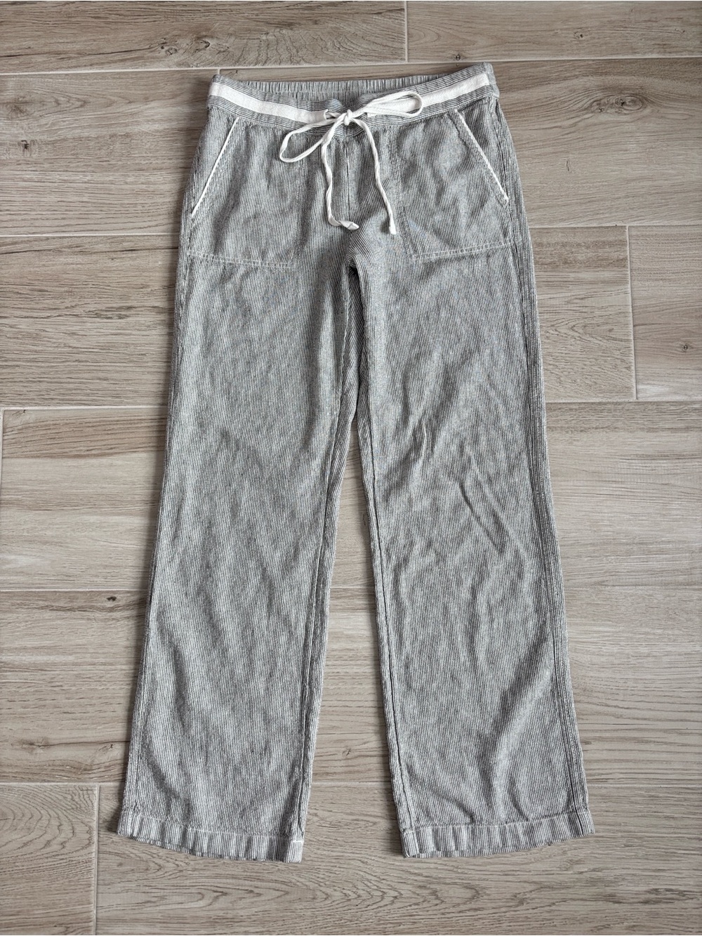 Caslon Linen Blend Striped Wide Leg Pants Women’s Size Small Gray White